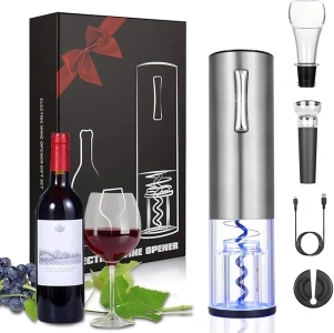 Anpro Electric Wine Opener, Rechargeable Corkscrew with USB Charging line，Pourer, Foil Cutter, Vacuum Pumping Stopper