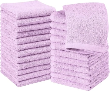 Utopia Towels - Cotton Washcloths Set - 100% Ring Spun Cotton, Premium Quality Flannel Face Cloths, Highly Absorbent and Soft Feel Fingertip Towels (24 Pack, Lavender)