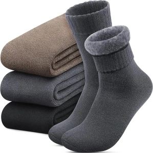 Reamphy Thermal Socks for Men 7-13, Thick Winter Socks Mens, Soft Chunky Warm Classic Pure Hiking Walking Boot Crew Socks, 3 Pairs