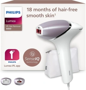 Philips Lumea IPL Hair Removal 8000 Series - Hair Removal Device with SenseIQ Technology, 2 Attachments for Body and Face, Corded Use (Model BRI944/00)