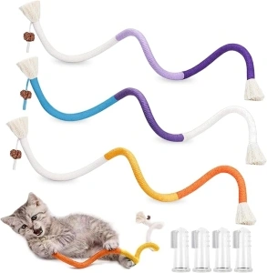 3 Pcs 70cm Catnip Toy Bite Rope,Indoor Cat Toys,Kitten Teething Chew Toy Rope,Natural Cat Teeth Nip Cleaning Catnip Toys for Indoor Kitten Teething and Stress Release with toothbrush