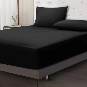 Fitted Sheet 40 Cm Extra Deep Pocket Bed Sheets 16 inch Ultra Soft Bottom Sheet Brushed Microfiber Breathable Shrinkage and Fade Resistant (Black, King)