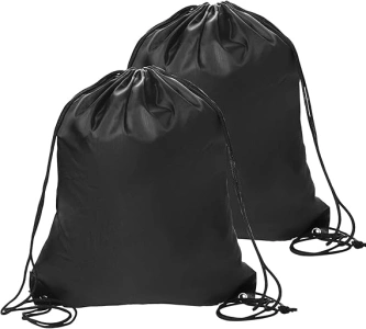 2 Pack Black PE Drawstring Gym Bag - Sports, Gym, Travel, Swimming, Beach