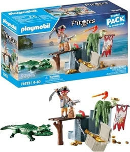 Playmobil 71473 Pirates: Pirate with Alligator Starter Pack, fantasy pirate world, fun imaginative role-play, playsets suitable for children ages 4+