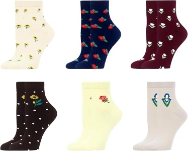WeciBor Women's Patterned Cotton Dress Quarter Socks 6 Pairs Funny Novelty Cute Animal Floral