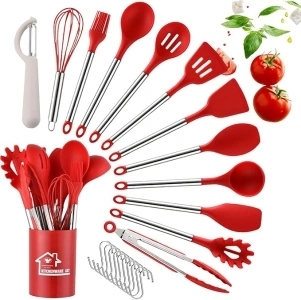 DLD 23-Piece Kitchen Utensil Set, Cooking, Non-Stick, Heat-Resistant Silicone with Stand and Peeler, Kitchen Gadgets…