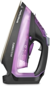 Morphy Richards Turbosteam Steam Iron, Non stick Ceramic Soleplate, 170g Boost, 50g Output, 380ml Water Tank, Anti-Scale and Drip, Auto Shut-off, 3m Cord, 2800W, Purple and Black, 303140