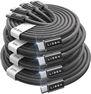 LISEN USB C to USB C Charger Cable [60W/4-Pack] iPhone 16 Type C Charger Cable Fast Charging, USBC to USBC for iPhone 16e 15 Pro Max, iPad Pro Air, Samsung Galaxy S25, Pixel, Switch, Mi[0.5M+1M+2M+2M]