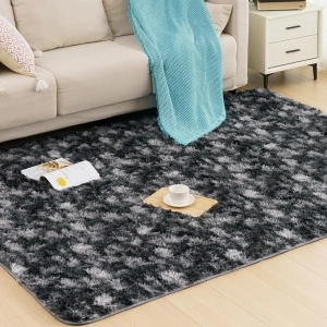 Vamcheer Fluffy Shaggy Area Rug - Soft Large Rug Living Room Bedroom Carpet, Anti Slip Non-Shedding Washable Thick Pile Tie-Dye Rug for Bed Living Room Decor, Dark Grey, 120 * 170CM