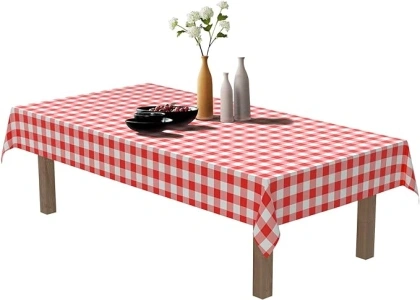 Puricon 6 Pack Disposable Plastic Tablecloths 54 x 108 Inches, Premium Rectangle Table Cover for Buffet Table, Parties, Holiday Dinner, Wedding, Anniversary and More -Red Plaid