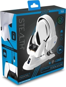 Stealth SP-C260V Ultimate Charging Station for Playstation 5 Including Phantom Gaming Headset with Microphone and 40mm Speakers Fully Adjustable Reinforced Headband, Comfortable & Durable, White