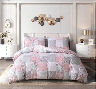 PRIME LINENS Double Floral Grey Duvet Cover Set 4 Pcs Polyester-Cotton Quilt Cover Bedding Set With Pillow Cases and Extra Fitted Sheet Included Easy Care (Grey Floral, Double 4 Piece)