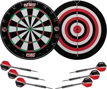 Ruthless Rivals Family Dart Board Game | 18*1 Double Sided Dartboard Set Including 2 Sets of Darts (DB074)