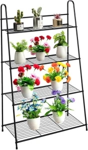 DOEWORKS 4 Tier Metal Plant Stand Storage Rack Shelf Pot Holder for Indoor Outdoor Use, Black