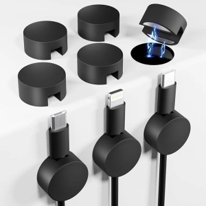 Viaky Cable Clips [8 Pack], Magnetic Cord Cable Holder with Strong Self Adhesive Metal Plate, Wire Management Organiser, Phone Charging Cable Tidy for Home, Office, Car, Nightstand, Black (5mm)