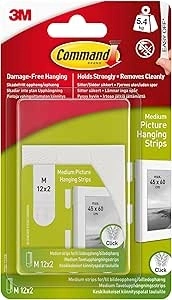 Command Picture Hanging Strips, Medium - 12 Pairs (24 Strips) Adhesive Strips, White - Damage Free Hanging - For Pictures, Frames, Mirrors, Wall décor and Signs - Holds up to 5.4kg