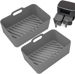 NJ01 Air Fryer Silicone Pot (2 Packs) for Ninja Foodi Dual DZ401, Food Grade Reusable Non Stick Replacement Silicone Air Fryer Liner Basket Bowl Accessories 8 QT,Dishwasher Safe,Gray