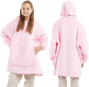 KEPLIN Oversized Blanket Hoodie - Thermal, Soft & Comfortable Throw Hoodie Blanket with Sherpa Lining, Large Pocket & Elasticated Cuff Sleeves - One Size Fits All, (134x80x77cm)