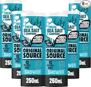 Original Source Sea Salt and Samphire Vegan Shower Gel, 100 Percent Natural Fragrance, Vegan, Cruelty Free, Paraben Free, Bulk Buy, Pack of 6 x 250 ml