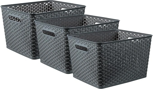 Curver My Style x3 Large Rectangular Storage Basket 18L - Anthracite