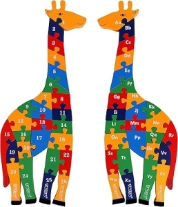TOWO Wooden Giraffe Alphabet & Number Blocks Jigsaw Puzzle 41 cm Large Size 2 in 1 ABC Number Puzzle - Educational Toys for 3 Year olds