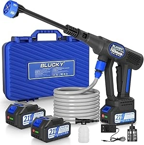 Cordless Pressure Washer, 6 in 1 Portable Power Washer, cordless power washer with 2 Battery, Battery Pressure Washer with 5M for Car/Floor/Garden Cleaning & Watering (Blue)