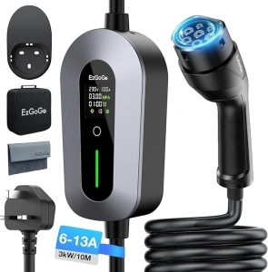 EV Charger Cable Type 2 to 3 Pin Plug 32.81Ft/10M Electric Car Charger 3kW, [6/8/10/13A] Type 2 Charging Cable 3 Pin EV Charger IP65 Advanced Protection Suitable for EVs & PHEVs