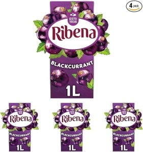 Ribena Blackcurrant Juice Drink Carton 1L | Real Fruit | Rich In Vitamin C | No Artificial Colours or flavours | Perfect For On The Go (Pack of 4)