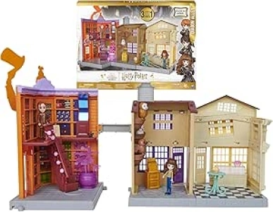 Wizarding World Harry Potter, Magical Minis Diagon Alley 3-in-1 Playset with Lights and Sounds, 2 Figures, 21 Accessories, Kids’ Toys for Ages 6 and up