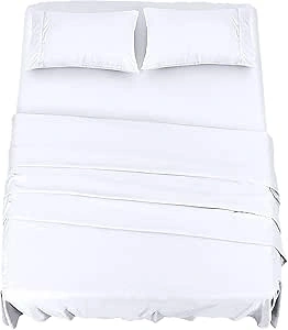 Utopia Bedding Bed Sheet Set Double, White, 4 Piece – Fitted Sheet, Flat Sheet with 2 Pillow Cases 50x75 – Wrinkle, Shrinkage and Fade Resistant – Soft Brushed Polyester Microfiber Fabric