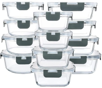 MCIRCO Glass Food Storage Containers 24 Pieces [12 Containers + 12 Lids] with Upgraded Snap Locking , Meal Prep Containers Set - Airtight Lunch Containers, Microwave, Oven,zer and Dishwasher