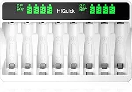 HiQuick LCD 8-slot Battery Charger for AA & AAA Rechargeable Batteries, Type C and Micro USB Input, 5V 2A Fast Charging Function, Intelligent Battery Detection Technology, AA AAA Battery Charger