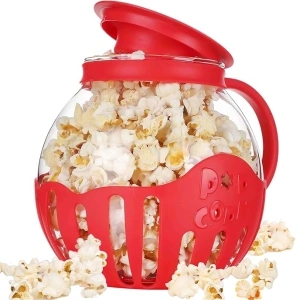 Microwave Popcorn Bowl, Pot Microwave Air Popcorn Snack, Popcorn Machine Popcorn Maker, Dishwasher Safe, 3-in-1 Lid, for Gatherings, Parties, Picnics, Red