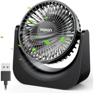 VOXON USB Desk Fan, Small Table Fan with 5 Speeds Adjustable Strong Wind, Personal Silent Bed Fan with 1.5M Cable, Portable Cooling Quiet Desktop Fan for Desktop Office Home Bedroom Kitchen