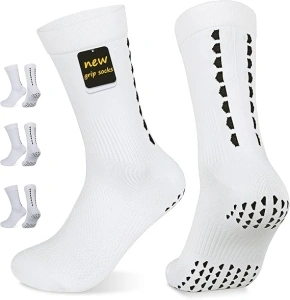 Non-slip Grip Football Socks Men Women, Breathable, Quick-drying, Compression Gripy Sports Sock Yoga Pilates Soccer Rugby Cricket Running Cycling 5-9 9-12