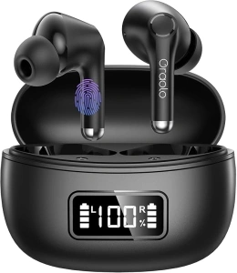 oraolo Wireless Earbuds, Bluetooth 5.4 Headphones in Ear with HiFi Stereo Deep Bass,4 ENC Noise Cancelling Mic Wireless Earphones 40H Playtime LED Display, IPX6 Waterproof Touch Control