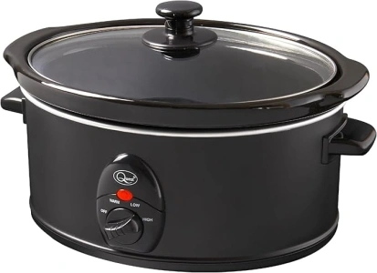 Quest 35279 3.5 Litre Slow Cooker/Compact Stainless Steel / 3 Temperature Settings/Transparent Toughened Glass Lid/Dishwasher Safe Bowl/Black Colour / 200W