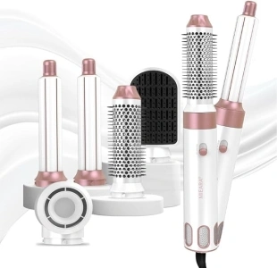 5 in 1 Air Styler - Hot Air Styler, Blow Dryer Brush, Hot Air Brush, Hairdryer Brushes with Straightening, Volumising, and Curling Effects – Negative Ionic Curler for All Hair Types