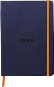 RHODIA 117444C - Midnight Blue Flexible Notebook - A5 - Dotted Dot - 160 pages - Clairefontaine Ivory Paper 90 g/m - Bookmark, Elastic Closure - Faux Leather Cover - Rhodiarama Collection