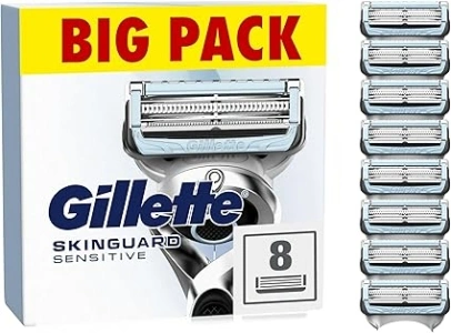 Gillette SkinGuard Sensitive Razor Blades Men, Gillette Razors for Men, Pack of 8 Razor Blade Refills with Precision Trimmer, Fits All Skinguard ProGlide ProShield and Fusion5 Handles, Men's Razors