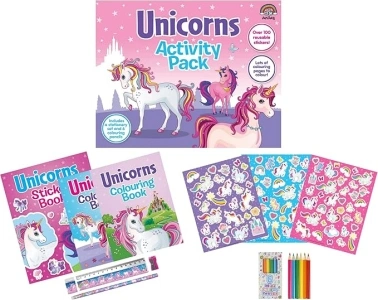 Anila's Unicorn Activity Pack with Colouring Books, Sticker book, Stationery Set, Colouring Pencils & 100 Reusable Stickers.(Perfect for children aged 3-8). (Unicorn)