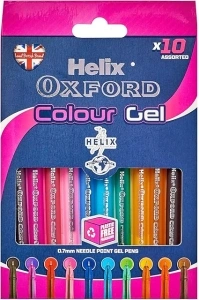 Helix Oxford Colour Gel Pens (x10 Pack Assorted Colours) with Plastic Free Packaging, 10 Count (Pack of 1)