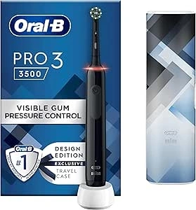 Oral-B Pro 3 Electric Toothbrush For Adults, 1 Cross Action Toothbrush Head & Mondrian Travel Case, 3 Modes with Teeth Whitening, 2 Pin UK Plug, 3500