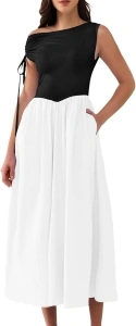 DRESSTELLS One Shoulder Summer Dresses for Women UK Elegant, Midi A-Line Flowy Casul Beach Ladies Dress with Pockets