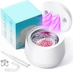 Ultrasonic Retainer Cleaner, 45kHz Ultrasonic Denture Cleaner with U-V Light, Ultrasonic Retainer Cleaner Machine for Dentures, Aligner, Mouth Guard, Whitening Trays, Toothbrush Head, Jewelry