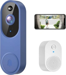 Video Doorbell Camera Wireless with 2-Way Audio, Ring Chime Included, Smart Human Motion Detection, HD Night Vision, Cloud Storage, Easy Installation, Real-Time Alerts for Home Security (Blue)