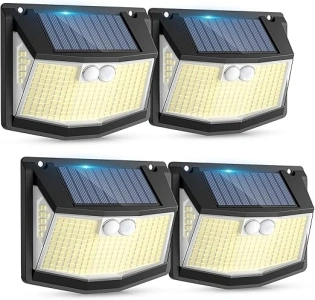 Solar Lights Outdoor Garden 248 LED Solar Security Light 3 Motion Sensor Modes and 270 Wide Angle Lighting IP65 Waterproof Outside Solar Powered Wall Lights for Fence Front Door Yard Garage 4 Pack