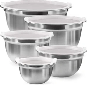 FineDine Mixing Bowls Set , 10 Piece Set ,(5 Bowls +5 Lids) Stainless Steel