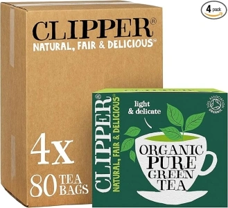Clipper Organic Pure Green Tea Bags | 320 Teabags (4 x Boxes of 80) | Bulk Buy for Office, Home & Catering | Eco-Conscious, Fair Trade Tea | Natural Unbleached Plant-Based & Biodegradable