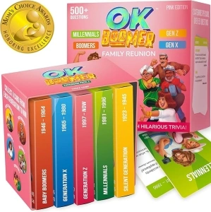 Quokka OK Boomer Family Board Games for Kids and Adults - Trivia Card Games for Adults and Family Pink Edition - Travel Board Games - Fun Party Millennials vs Boomers Game for All Ages 15+